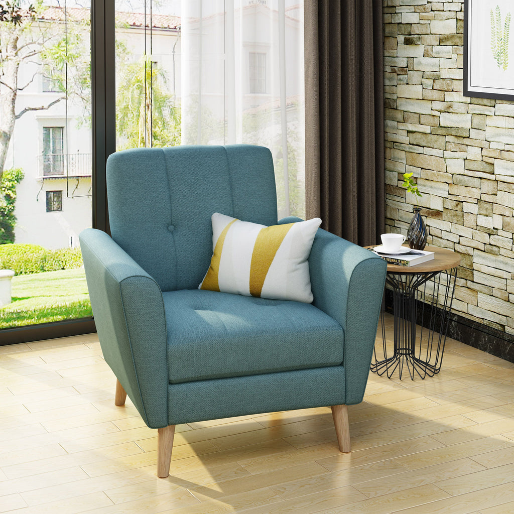 Mid Century Fabric Channel Stitch Club Chair with Channel Stitch Detail - Blue