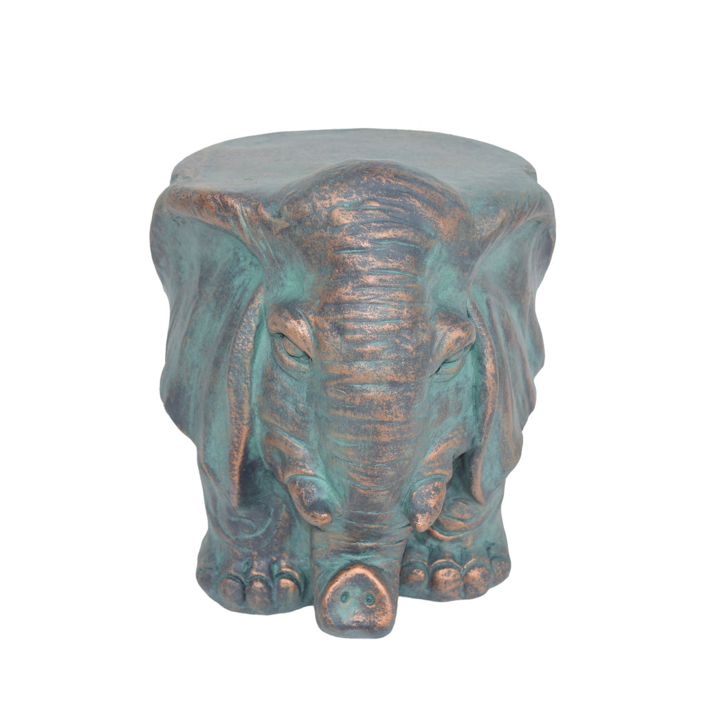Elephant Garden Stool with Distressed Copper Patina Finish - Outdoor Accent Table