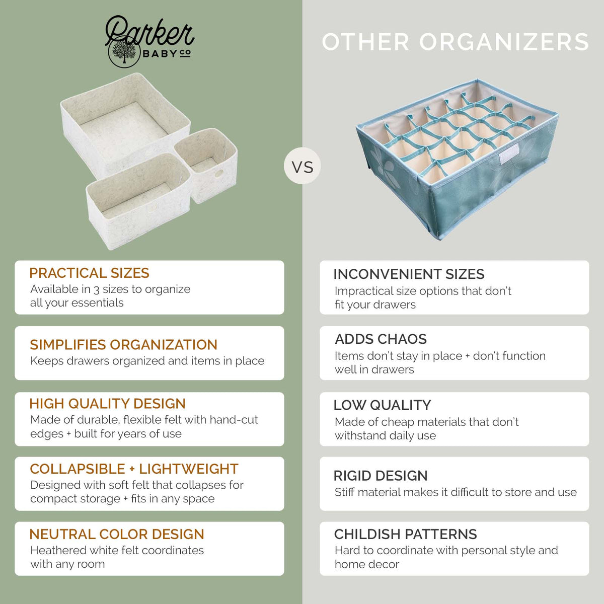 Parker Baby Co. Felt Drawer Organizers — 3-Piece Set