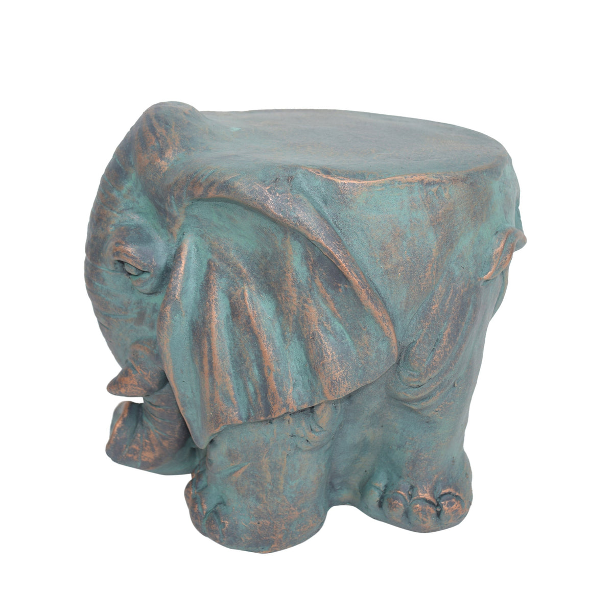 Elephant Garden Stool with Distressed Copper Patina Finish - Outdoor Accent Table