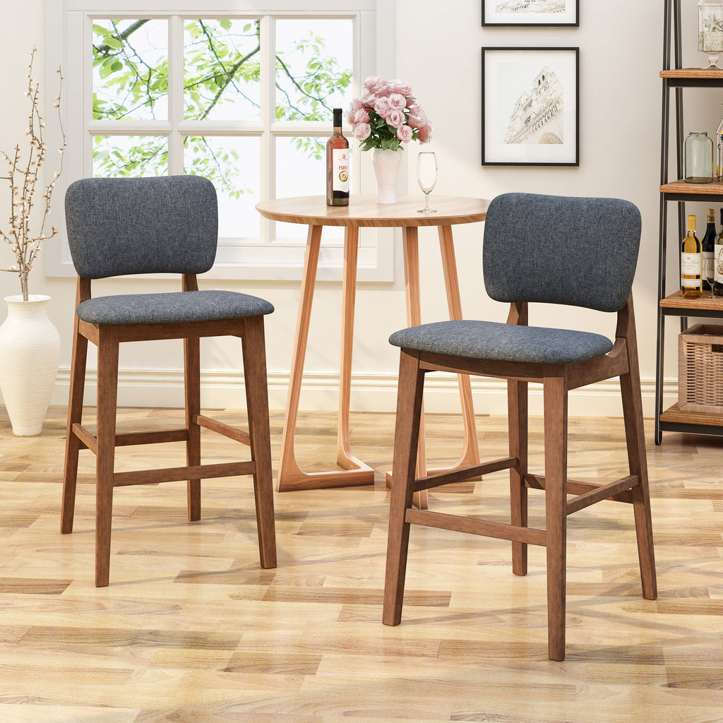 Mid-Century Modern Bar Chair Set with Rubberwood Frame - Charcoal